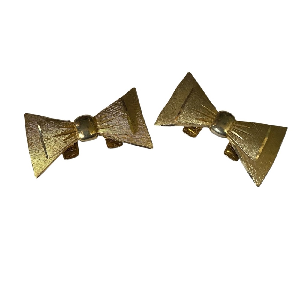 Vintage 40s TipToe Gold Bow Tie Shoe Clips Pair Set Dress clips WWII Era